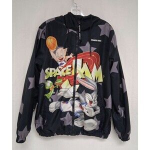 Members Only Space Jam Tune Squad Hooded Full Zip Windbreaker Jacket Black M